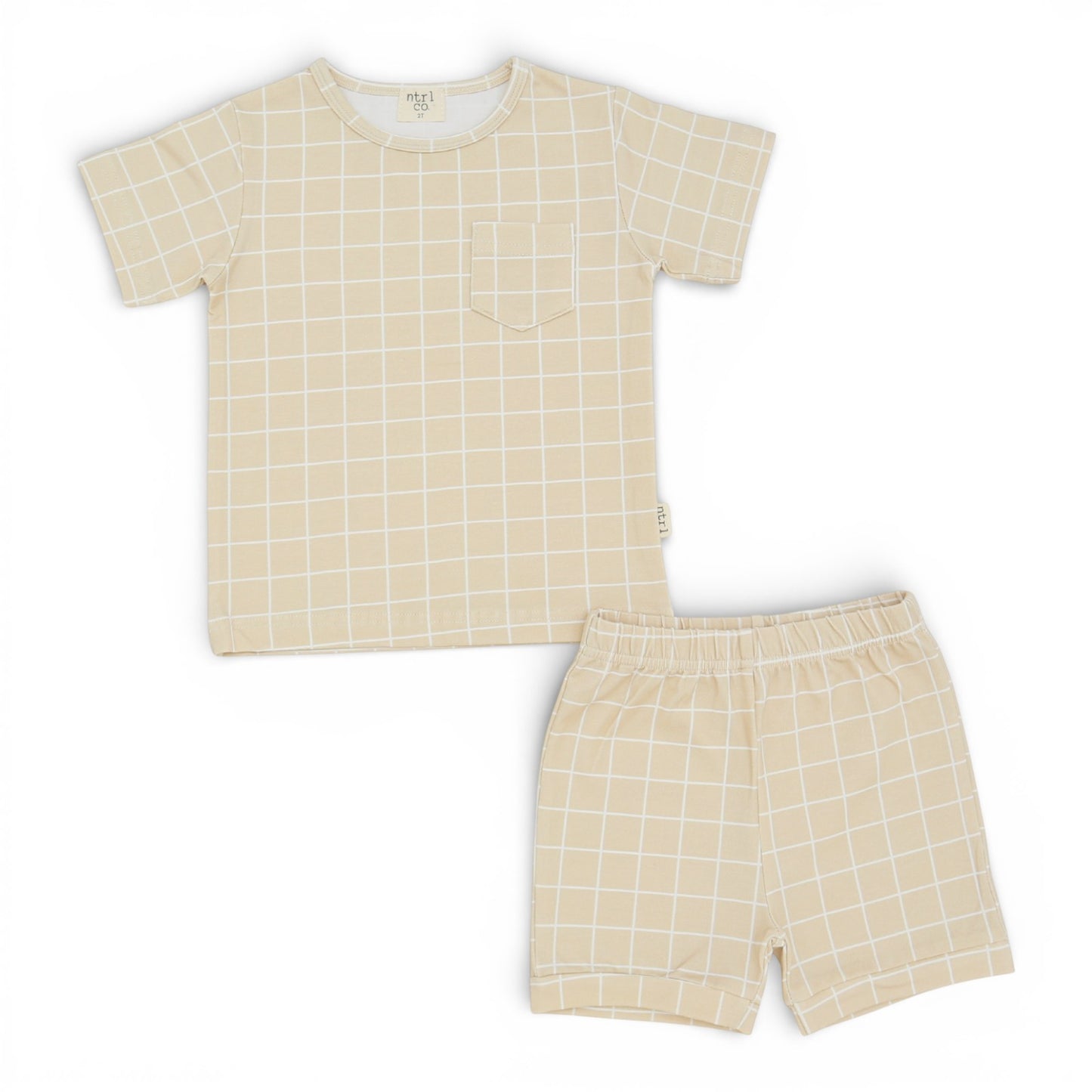 Playtime Short Sleeve Short Set | Ocean Grid | Tan