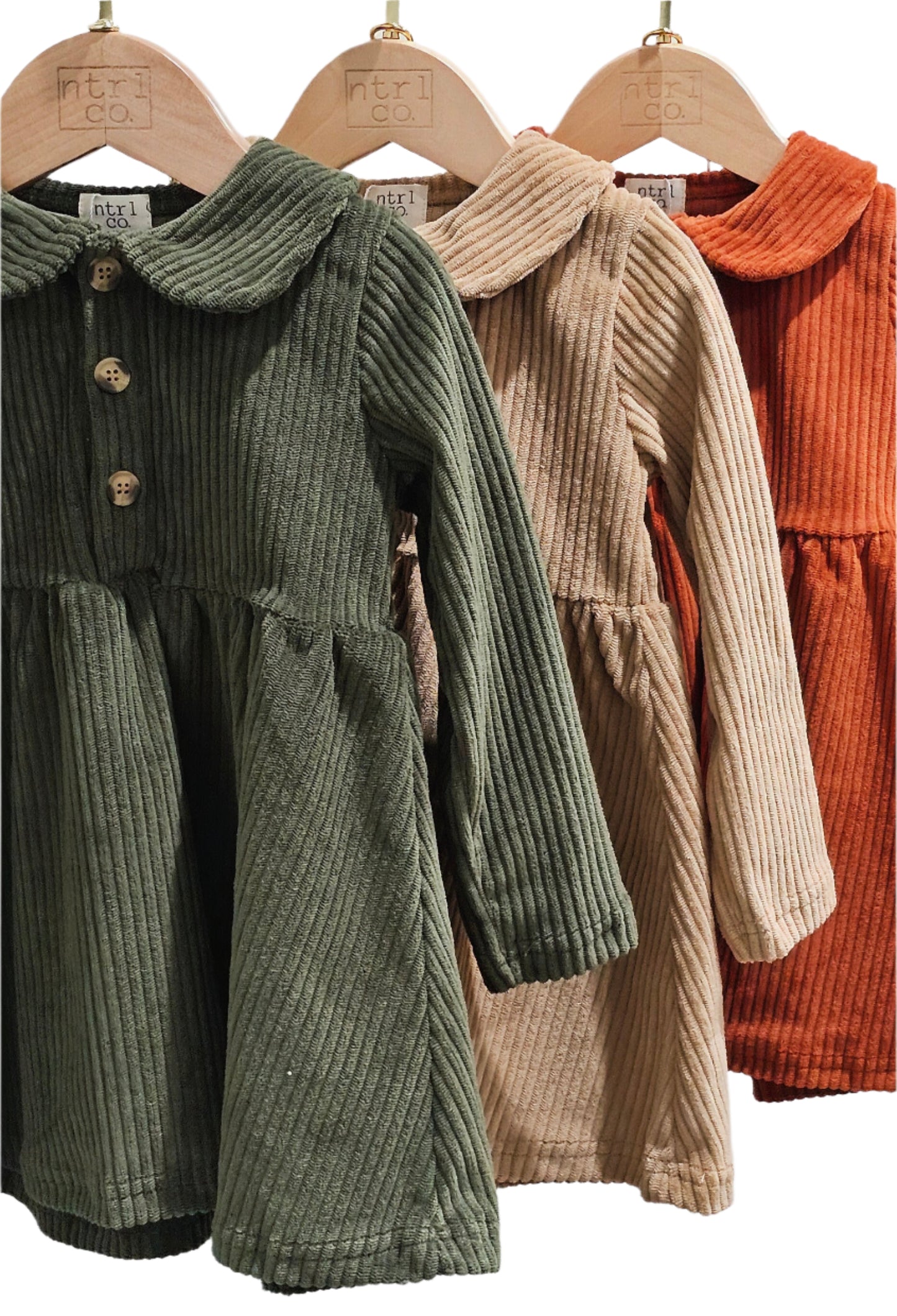 Corduroy Collared Long Sleeve Dress w/Biker Short Autumn Evergreen