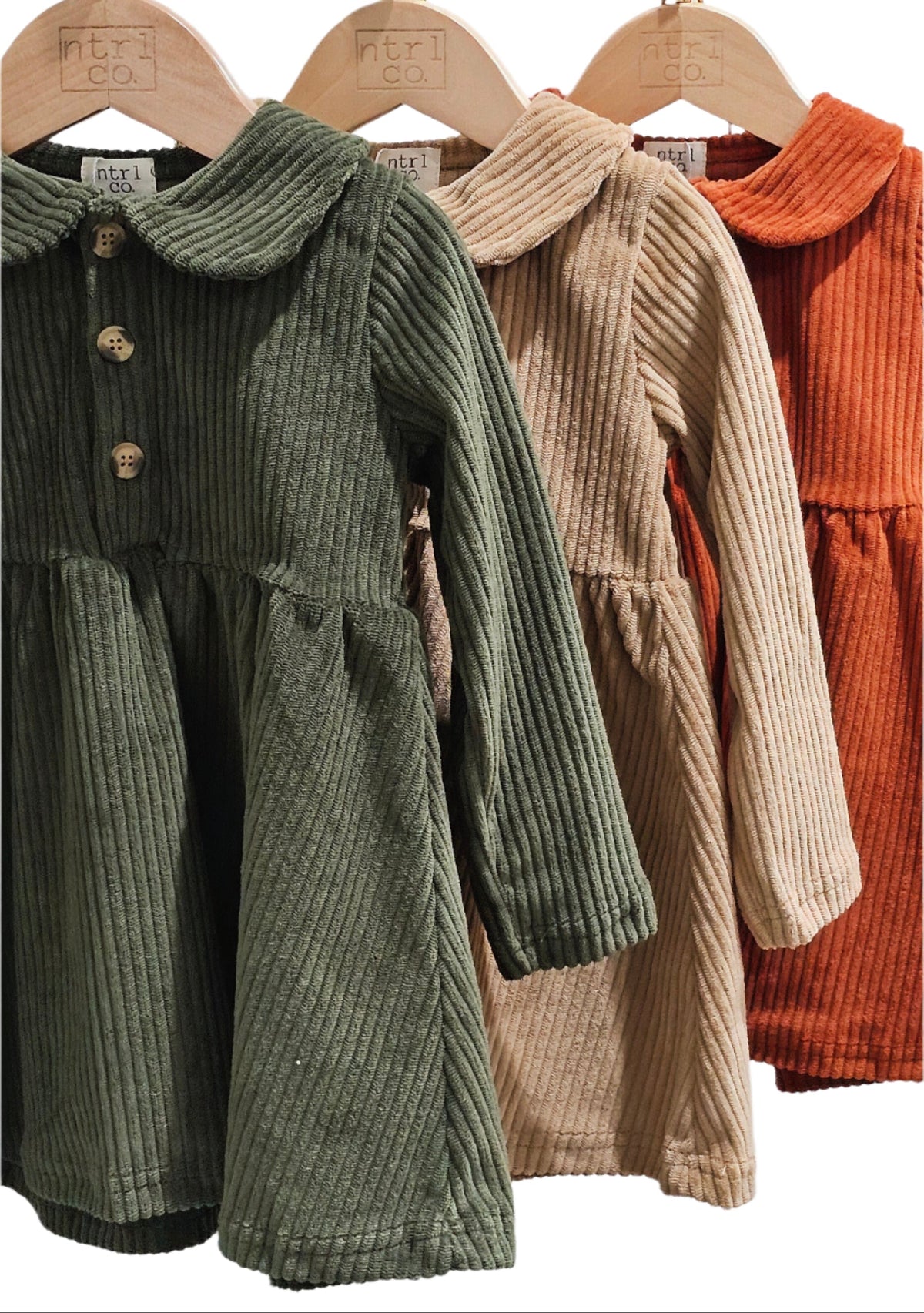 Corduroy Collared Long Sleeve Dress w/Biker Short Autumn Evergreen