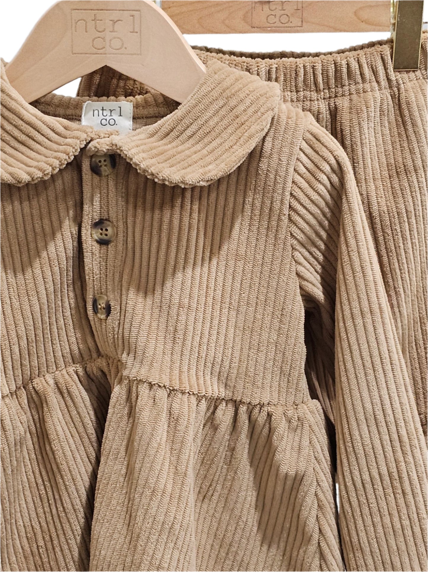 Corduroy Collared Long Sleeve Dress w/Biker Short Woodland Beige