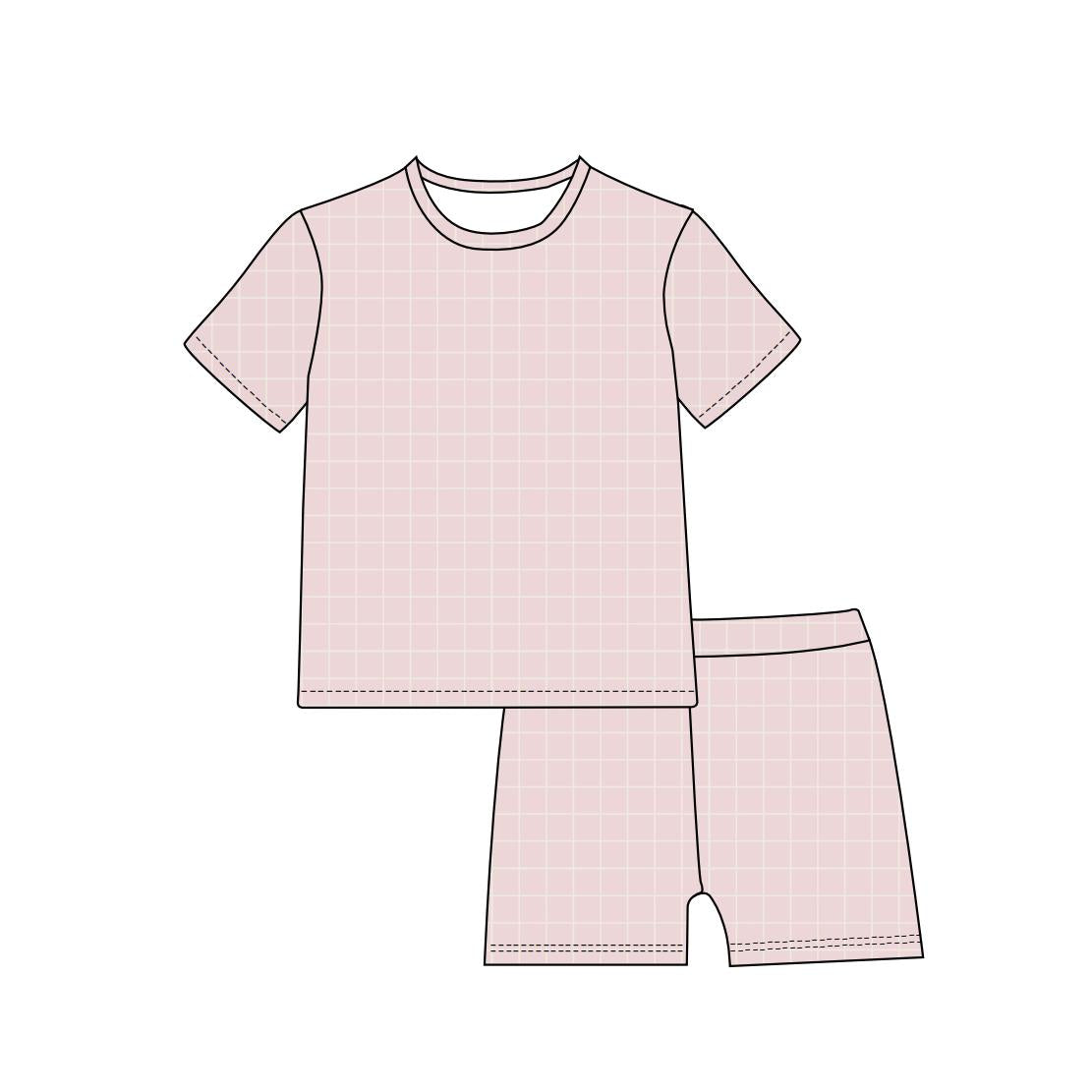 Casual Cutie Short Sleeve Short Set | Ocean Grid | Pink