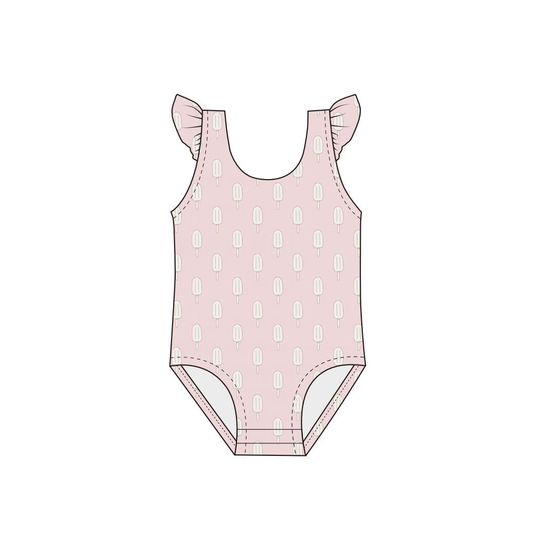 Tropical Splash Ruffled Sleeve One-Piece Swim | Seaside Sweets | Pink