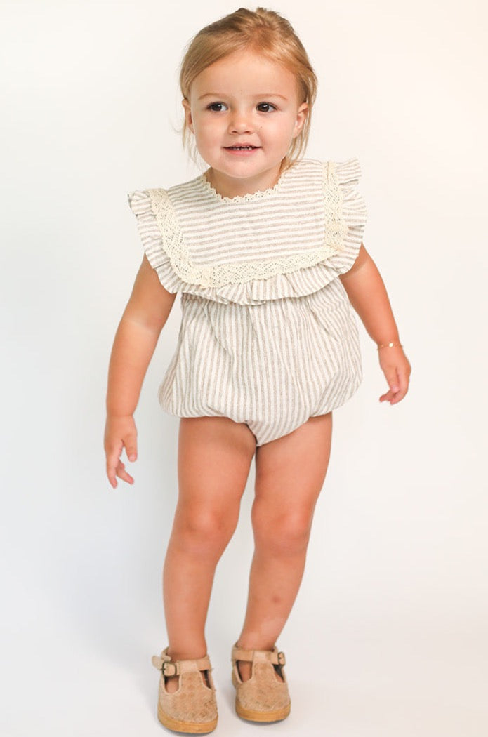 Ivy Striped Romper- Brown