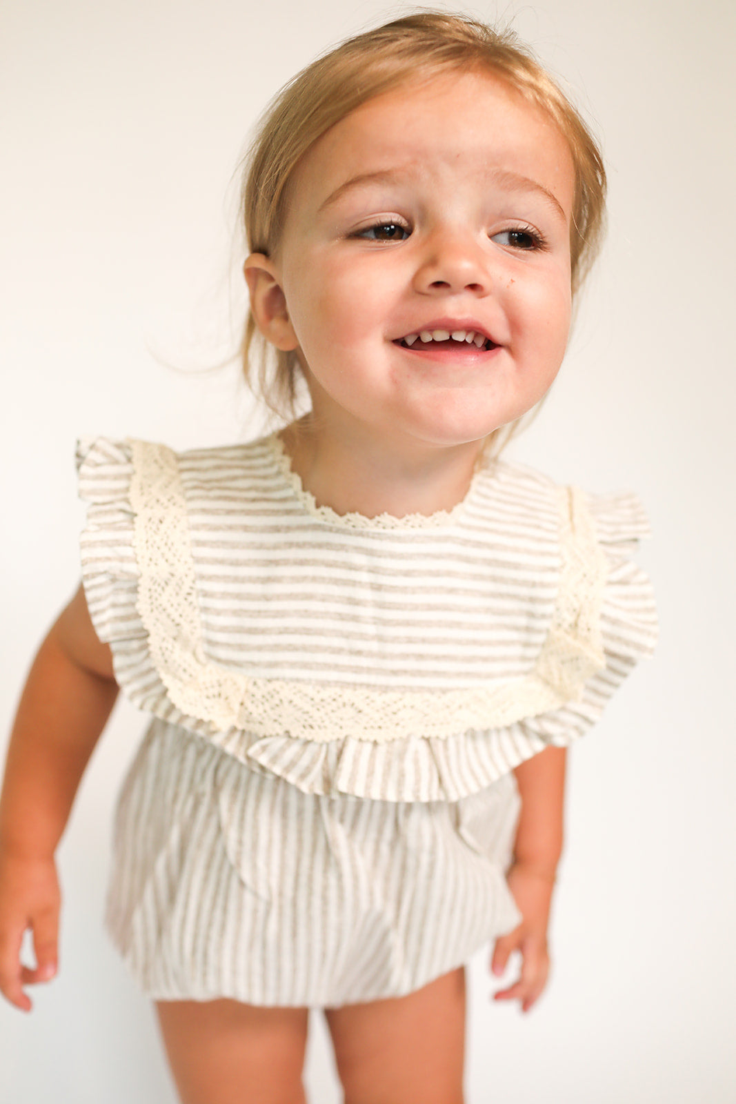 Ivy Striped Romper- Brown