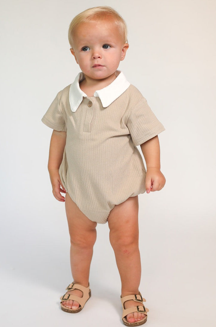Elliot Polo Romper- Tan
