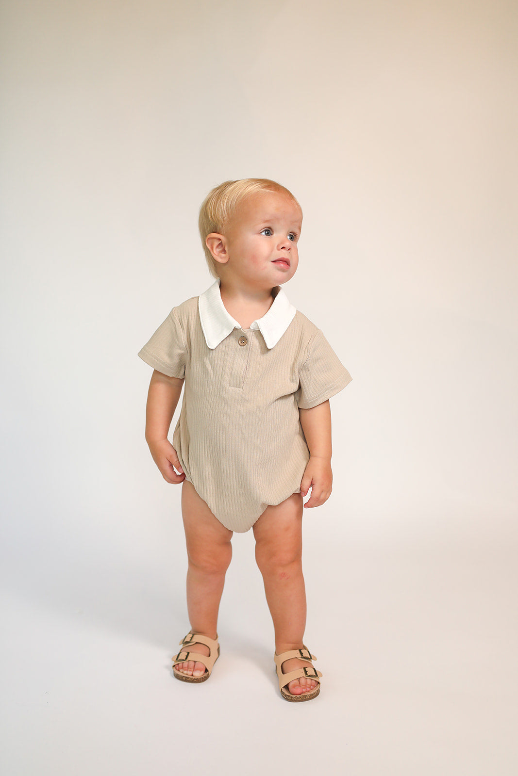 Elliot Polo Romper- Tan