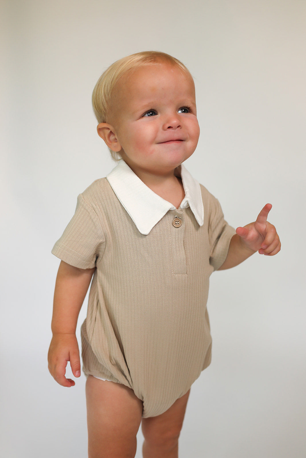 Elliot Polo Romper- Tan