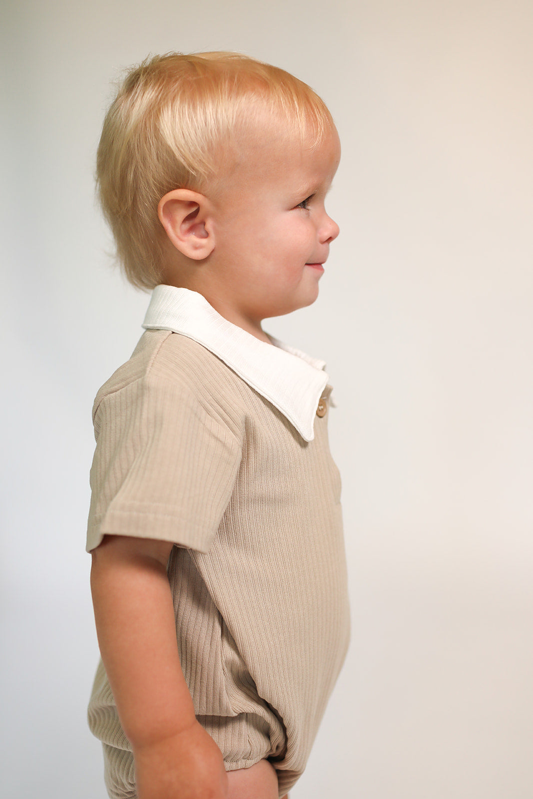 Elliot Polo Romper- Tan