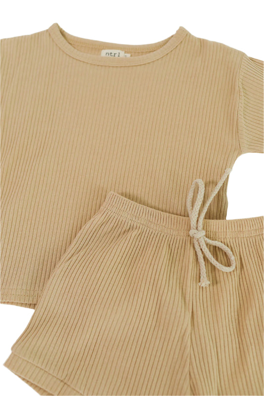 Oakley Ribbed Short Set- Beige