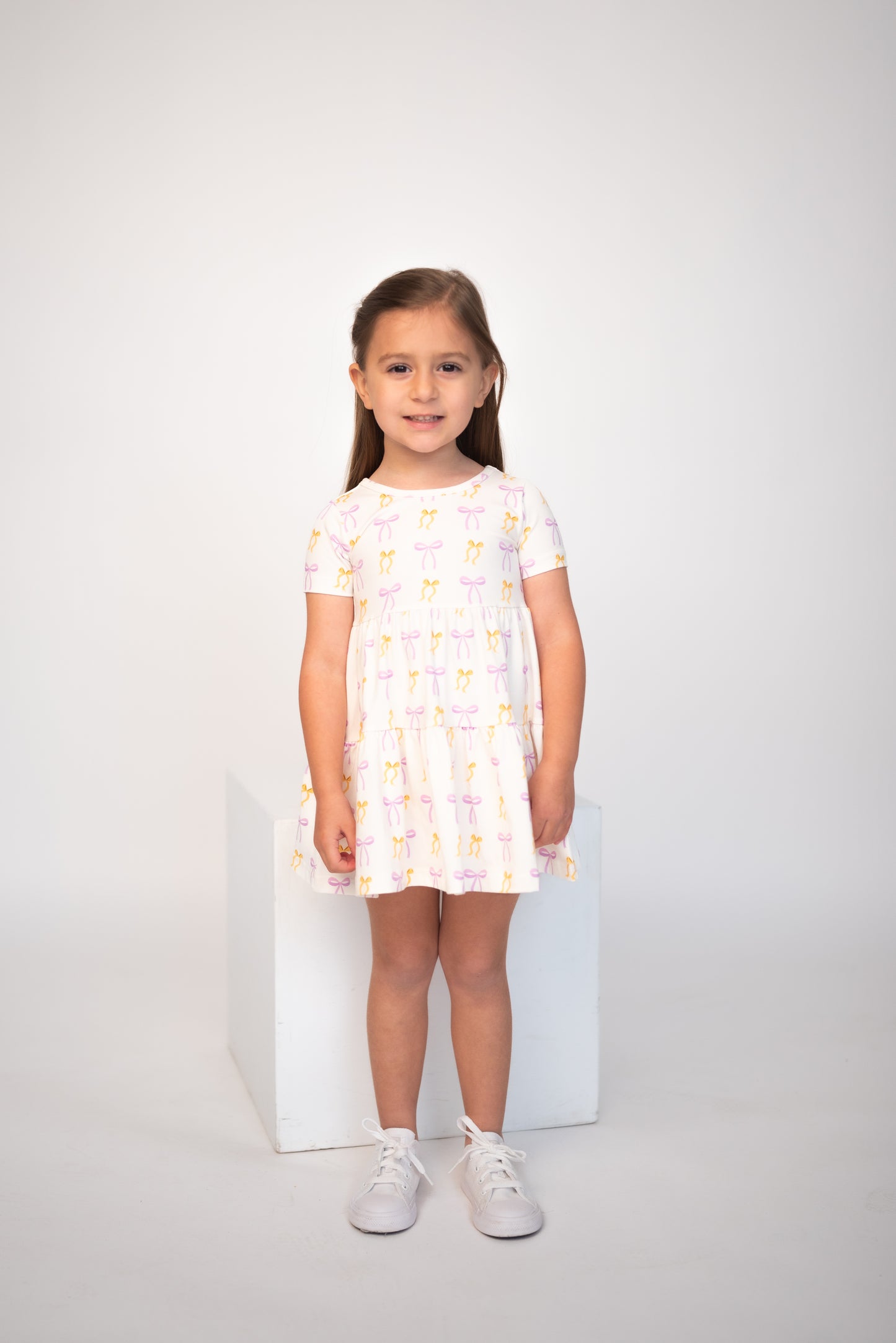 Put A Bow On It! Short Sleeve Twirl Dress w/Biker Shorts