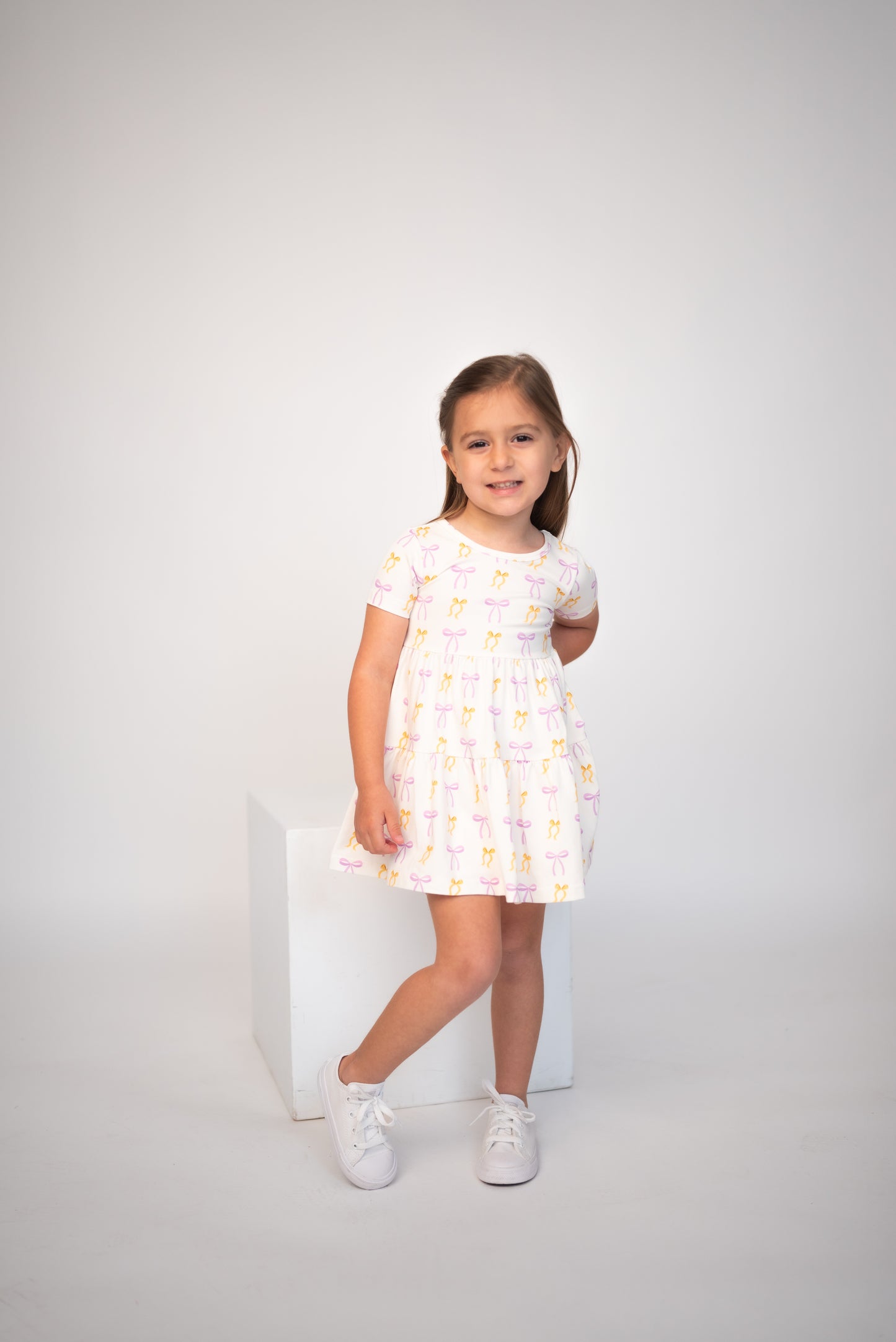 Put A Bow On It! Short Sleeve Twirl Dress w/Biker Shorts