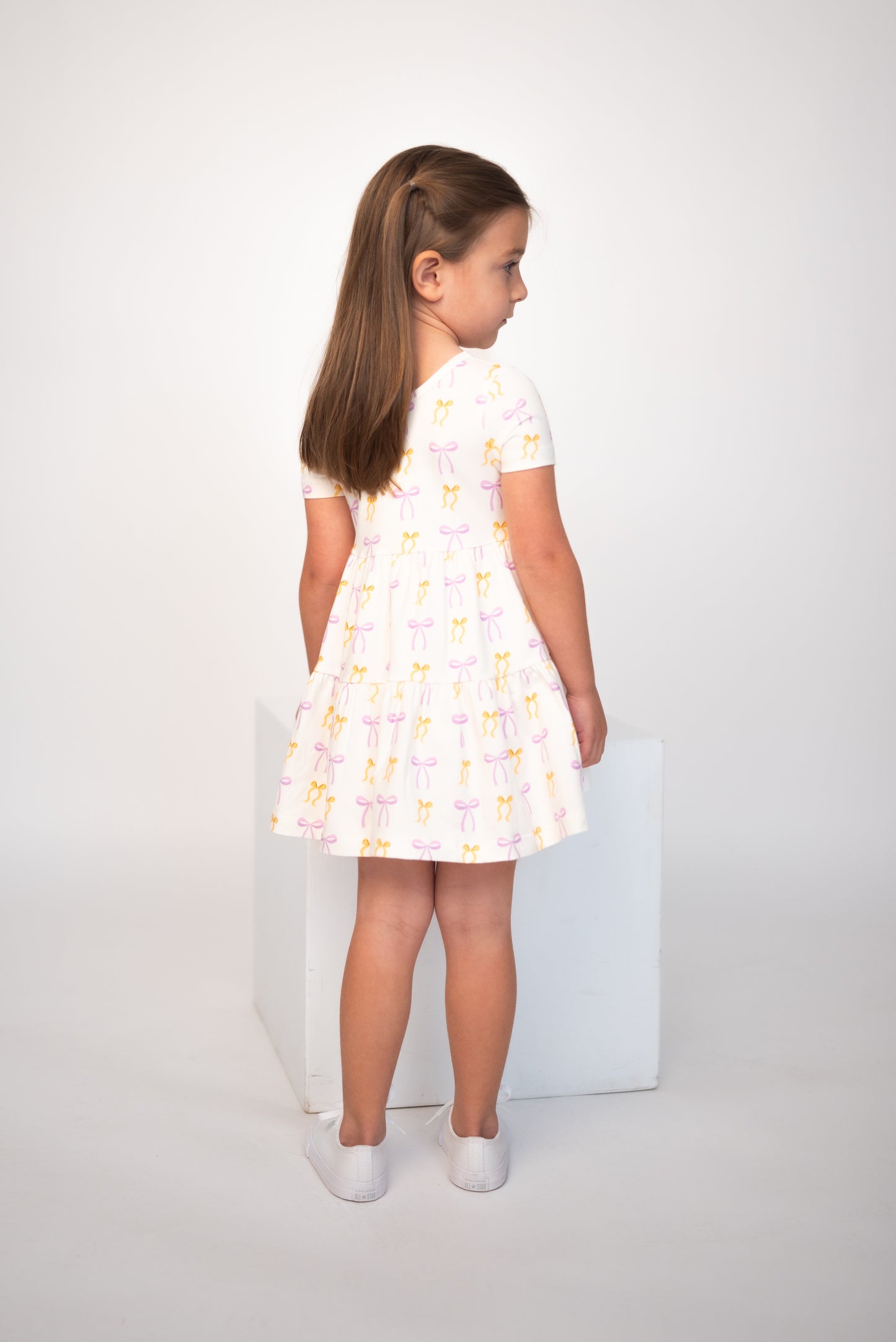 Put A Bow On It! Short Sleeve Twirl Dress w/Biker Shorts
