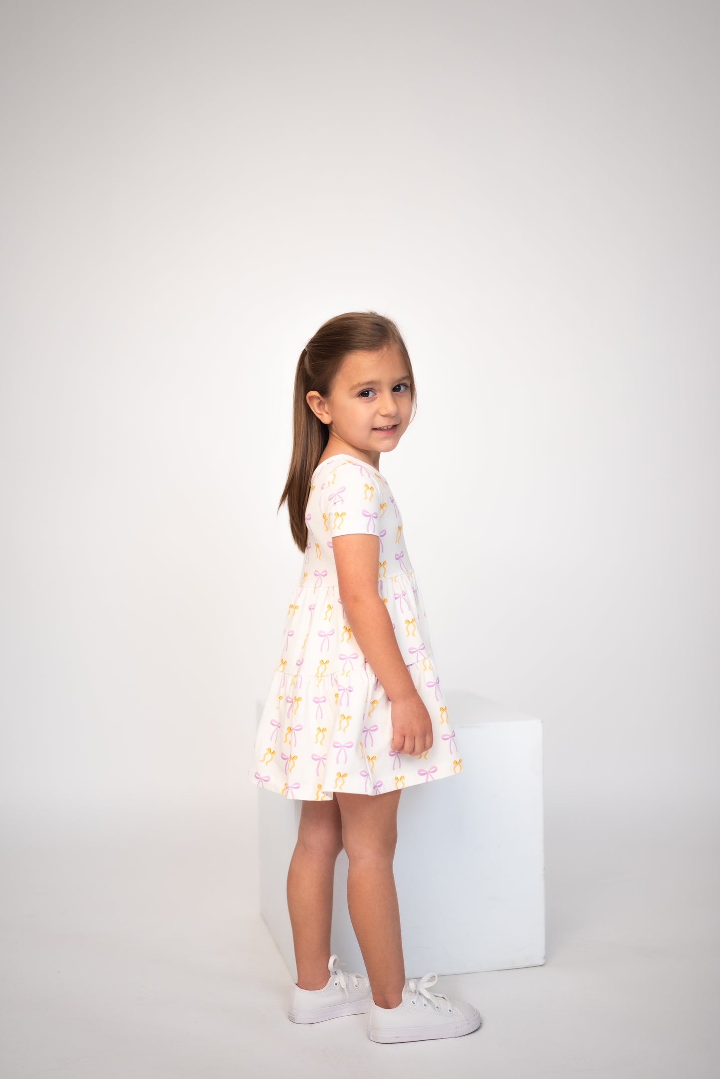 Put A Bow On It! Short Sleeve Twirl Dress w/Biker Shorts