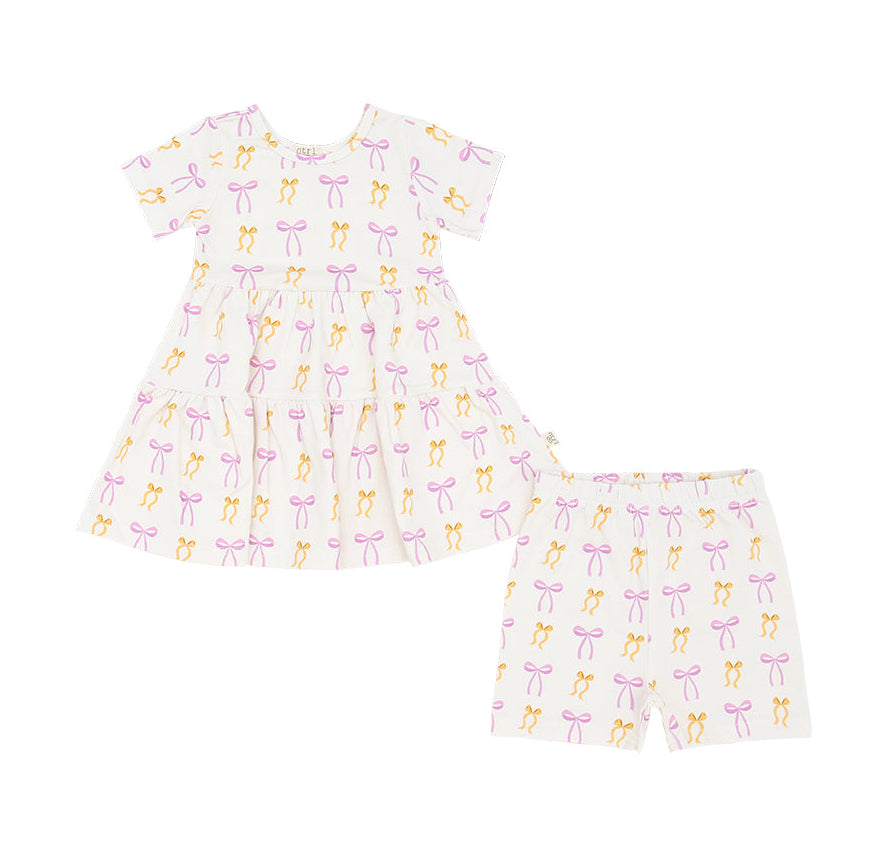 Put A Bow On It! Short Sleeve Twirl Dress w/Biker Shorts