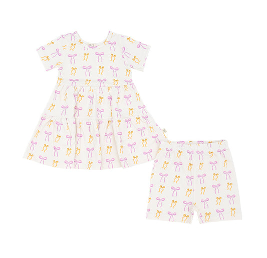 Put A Bow On It! Short Sleeve Twirl Dress w/Biker Shorts