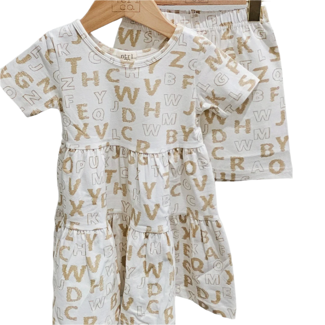A B C U Later Short Sleeve Twirl Dress w/Biker Shorts