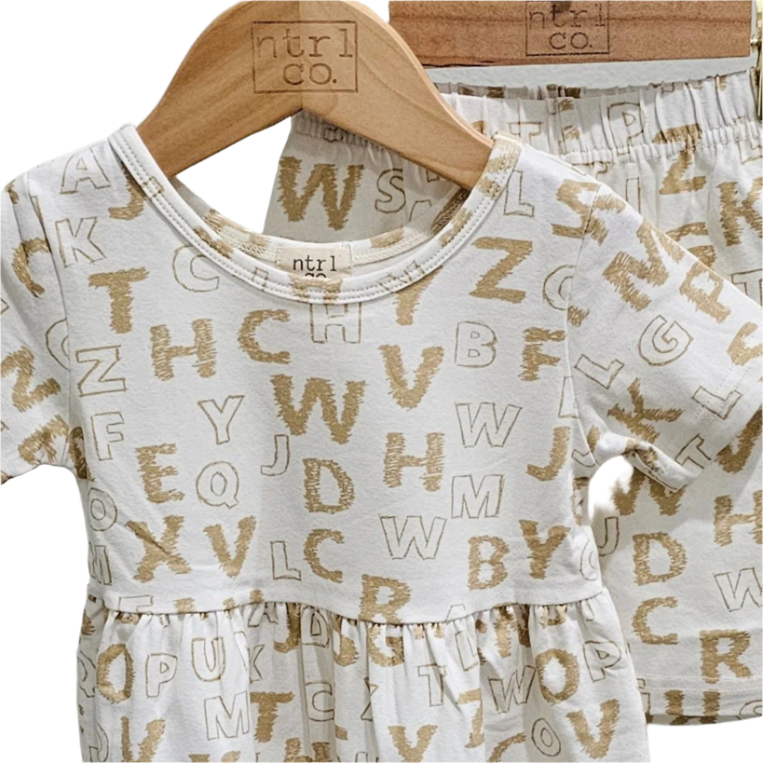 A B C U Later Short Sleeve Twirl Dress w/Biker Shorts