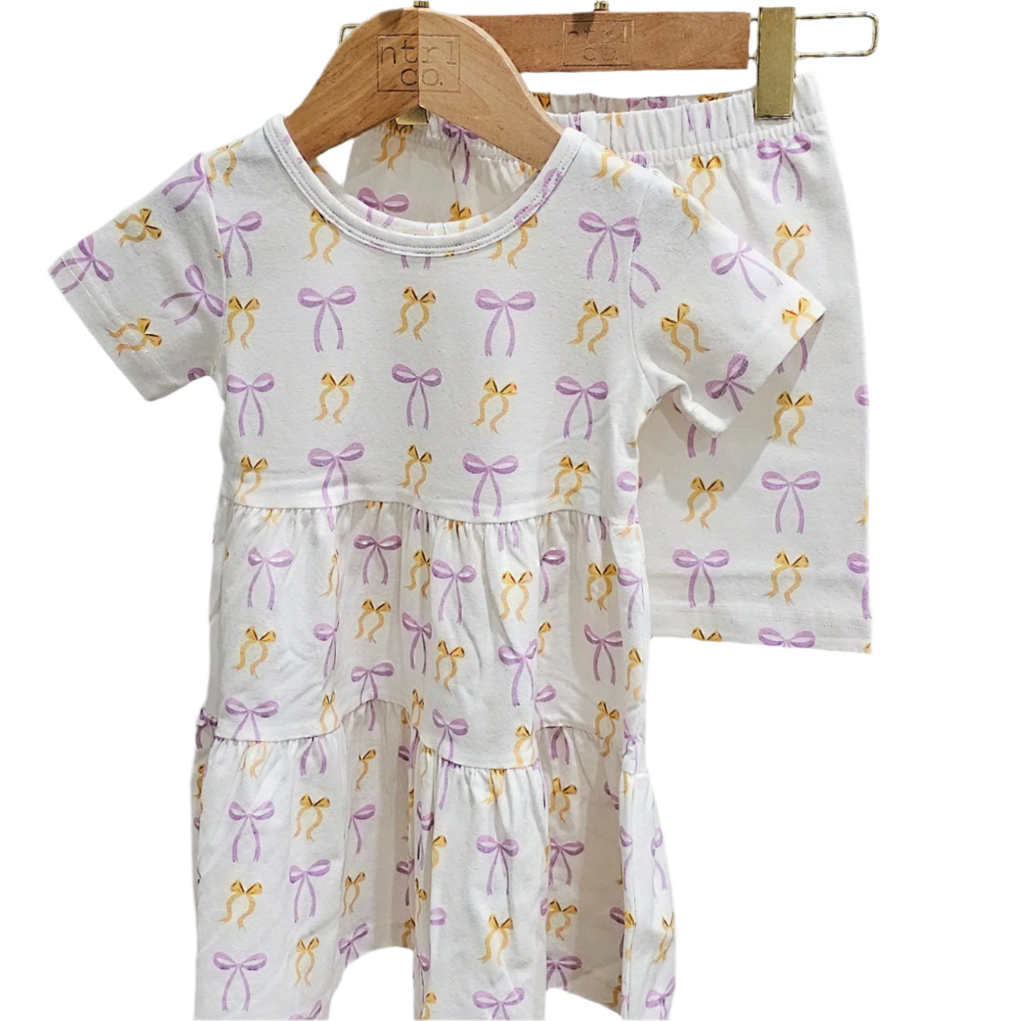 Put A Bow On It! Short Sleeve Twirl Dress w/Biker Shorts