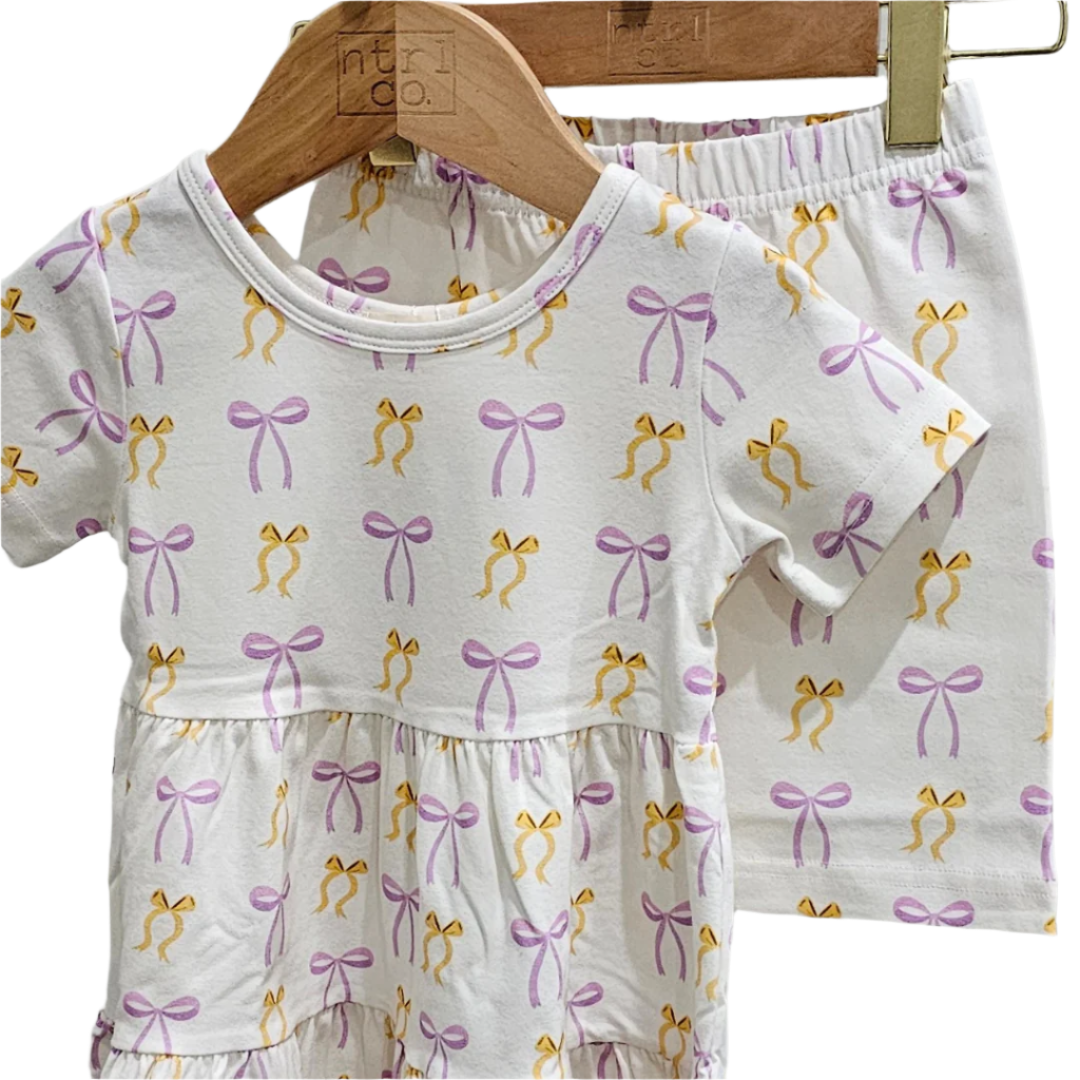 Put A Bow On It! Short Sleeve Twirl Dress w/Biker Shorts