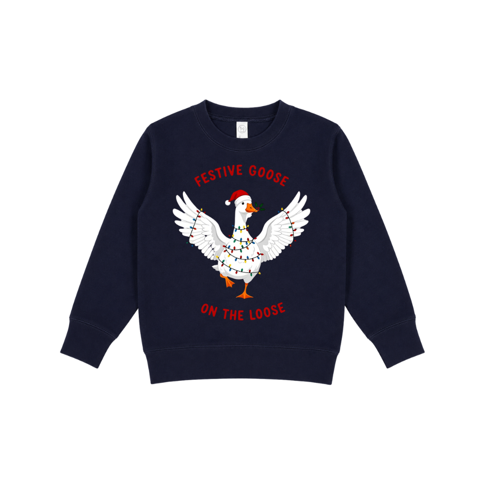 Festive Goose Kids’ Christmas Graphic Crewneck Sweatshirt