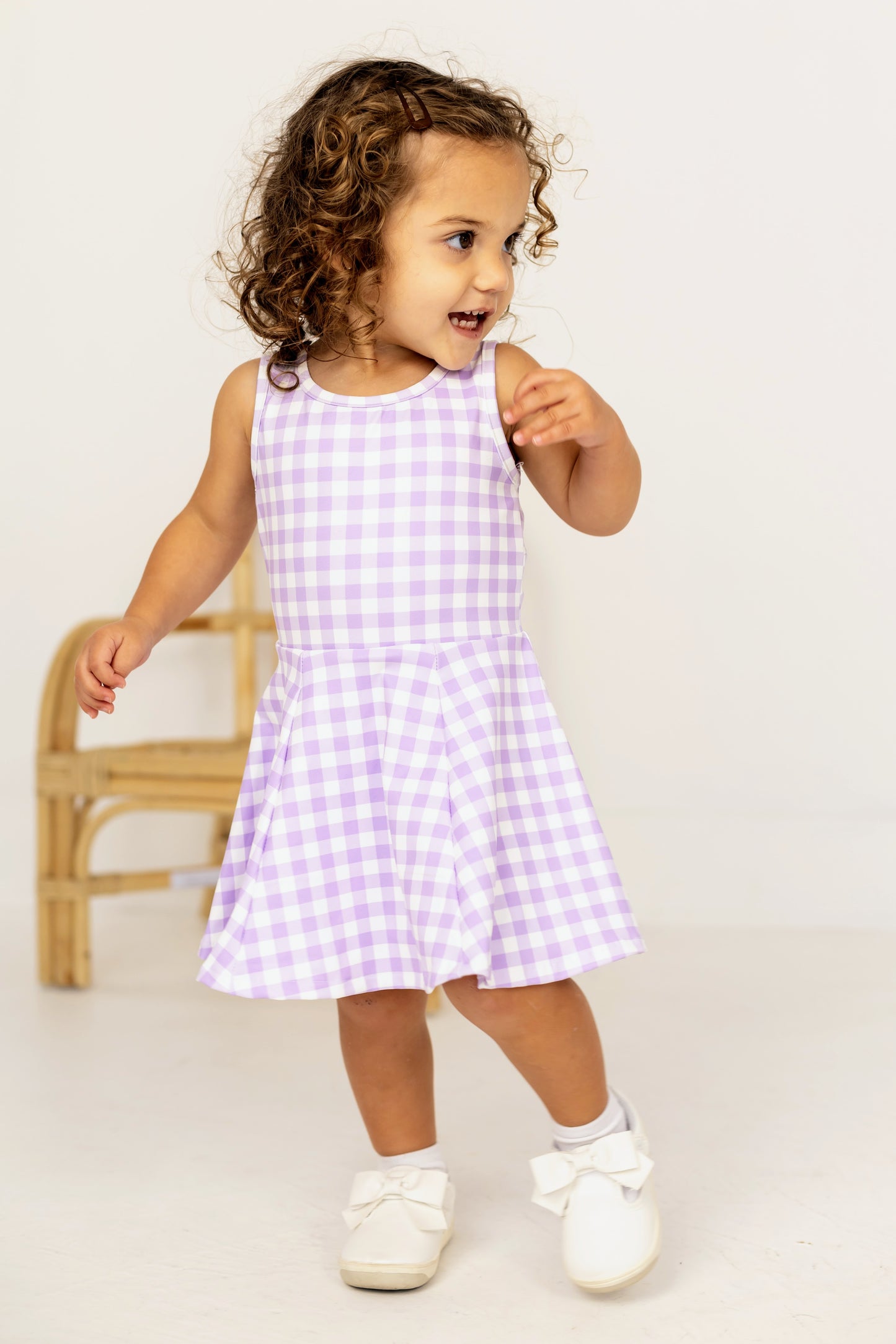 Gingham Activewear Dress in Purple and White
