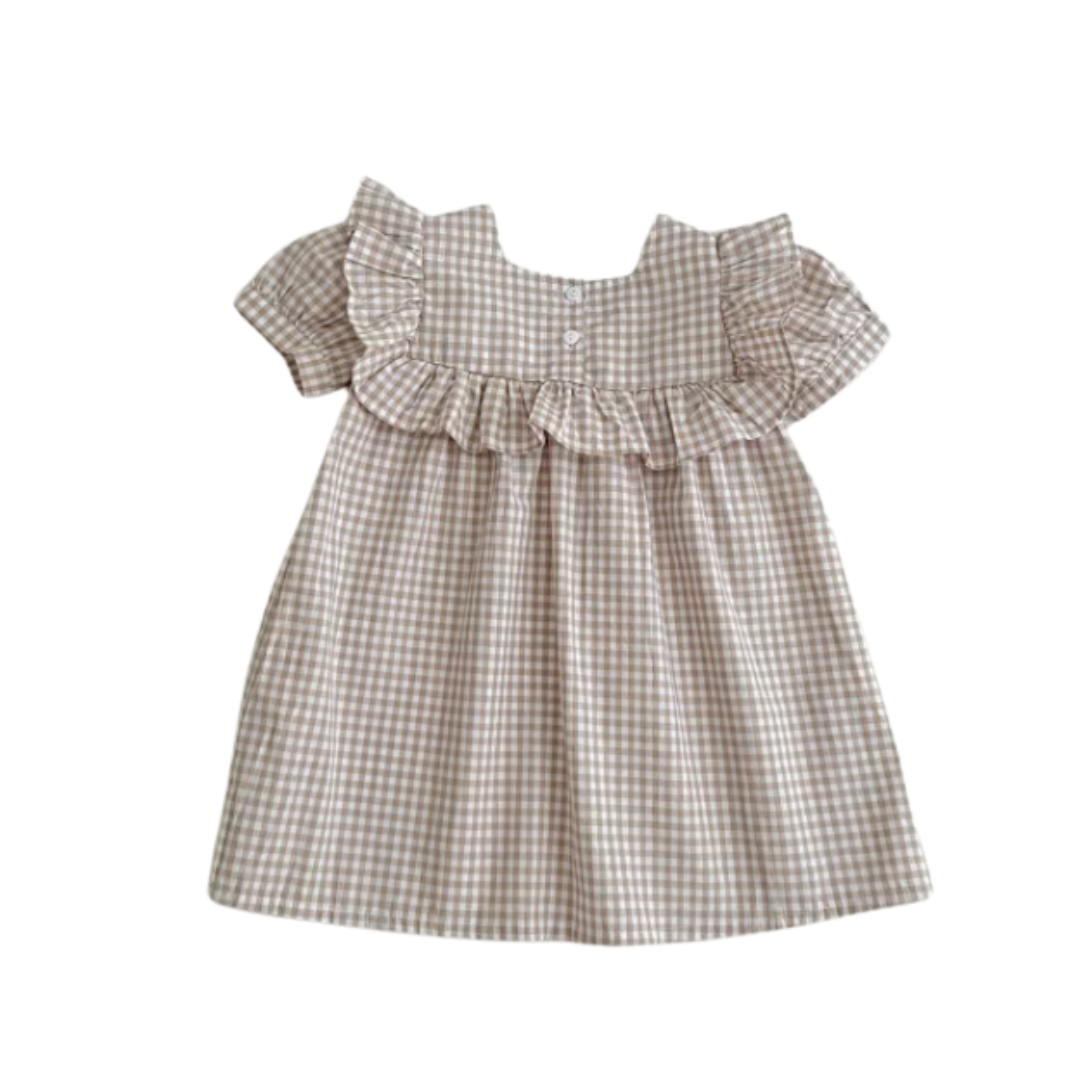 Plaid Gingham Ruffle Short Sleeve Dress