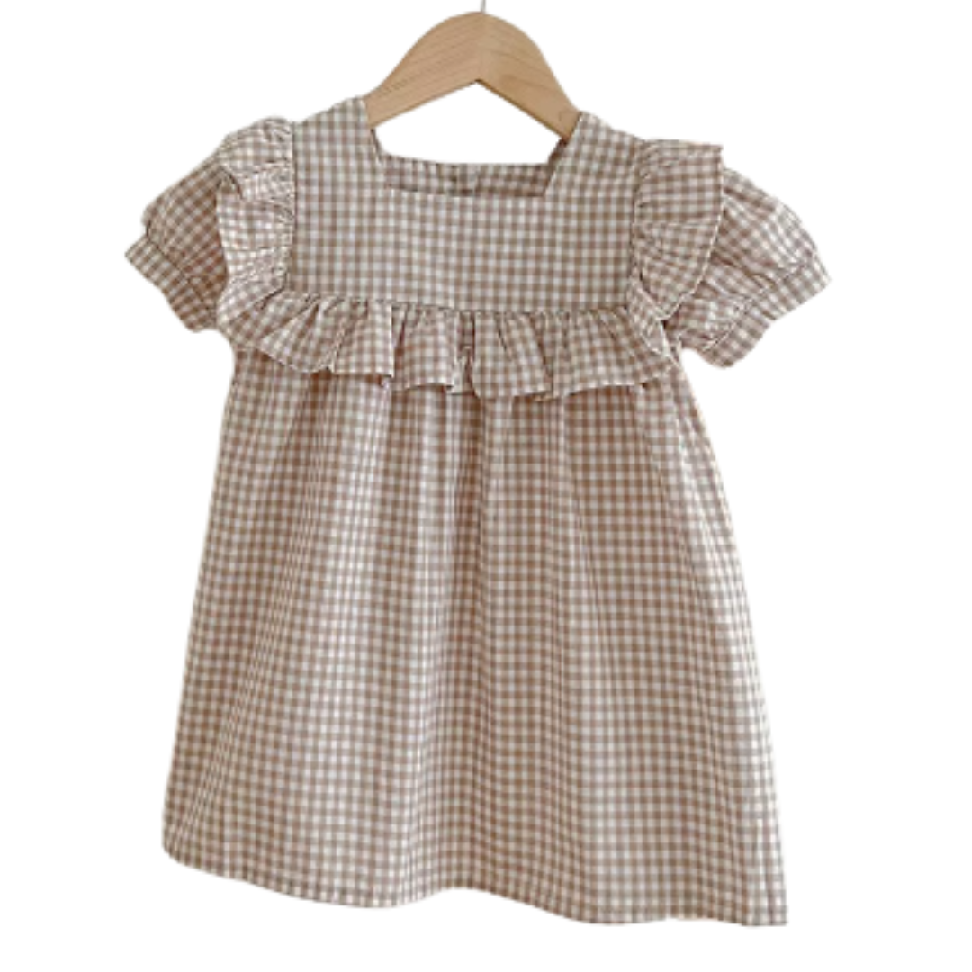 Plaid Gingham Ruffle Short Sleeve Dress