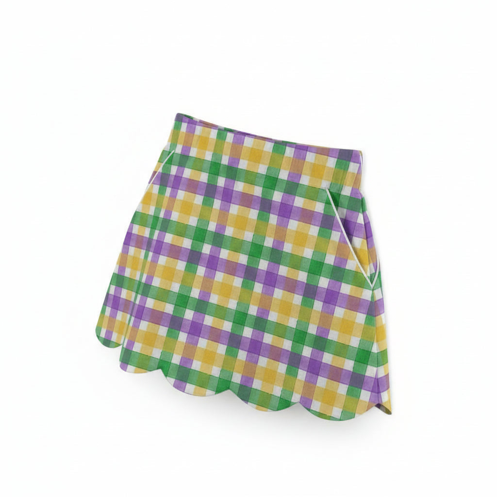 "Mardi Pardi" Plaid Scalloped Skort