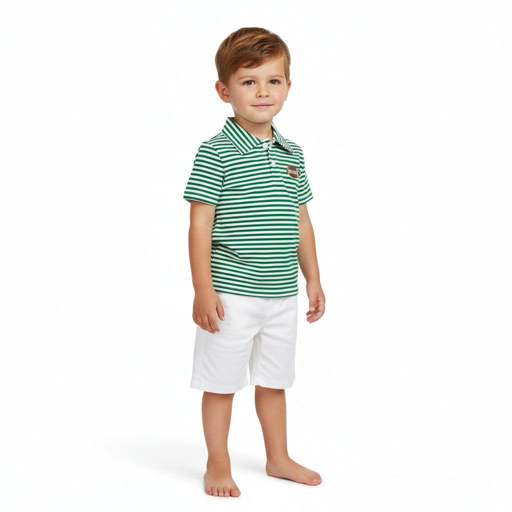 Gameday Polo Green & White Stripes