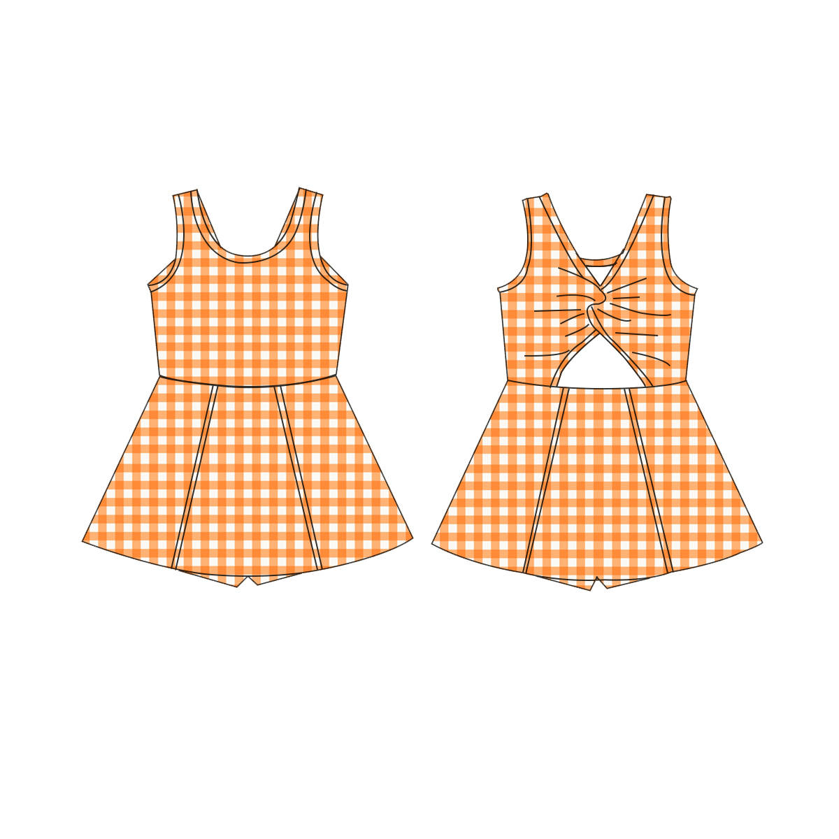 Gingham Activewear Dress in Orange and White