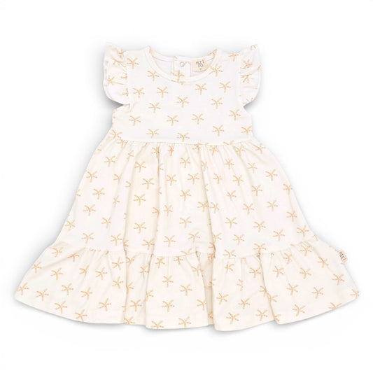 Barefoot Breeze – Ruffle Sleeve Dress | Starfish Tide | Tan