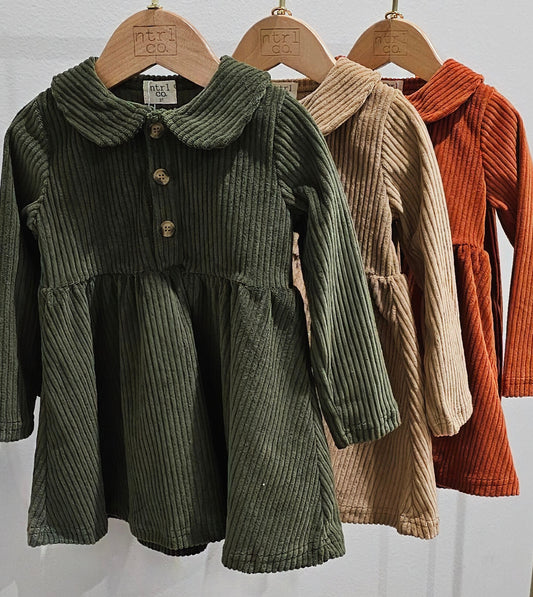 Corduroy Collared Long Sleeve Dress w/Biker Short Pumpkin Spice