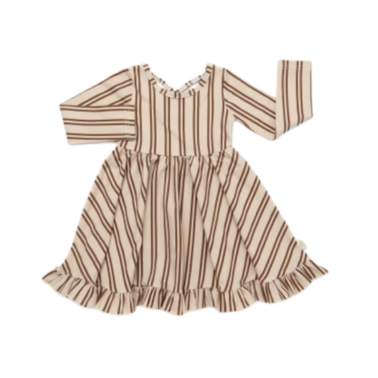 Neutral Lines Ruffled Hem Twirl Dress