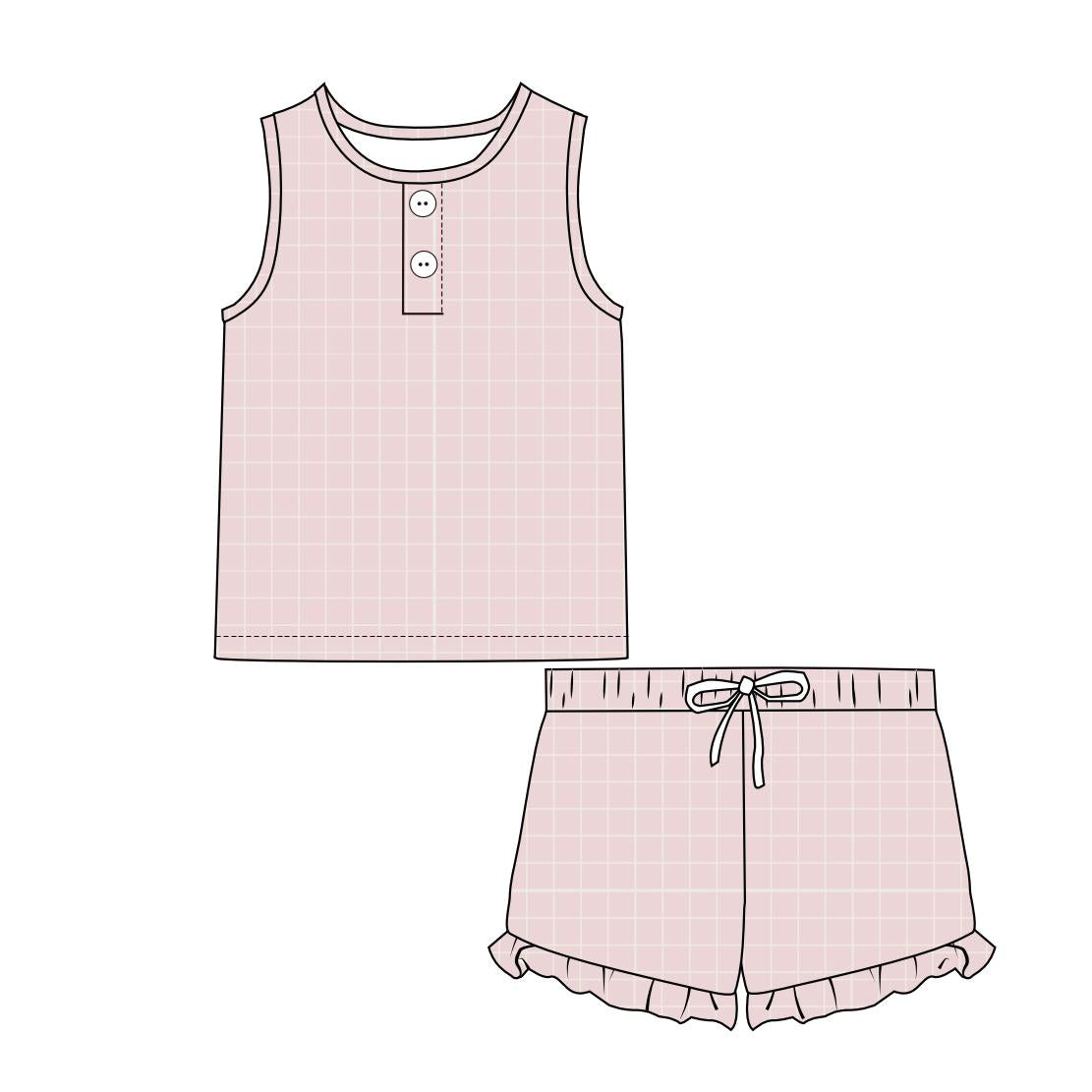 Seaside Ruffle Set | Ocean Grid | Pink