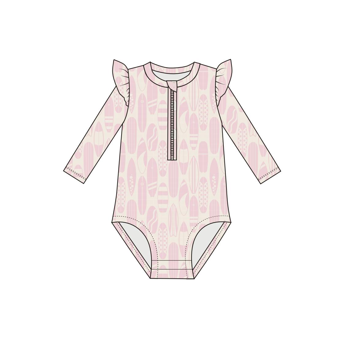 Tropical Splash Long Sleeve One-Piece Swimsuit | Surf's Up | Pink