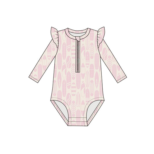 Tropical Splash Long Sleeve One-Piece Swimsuit | Surf's Up | Pink