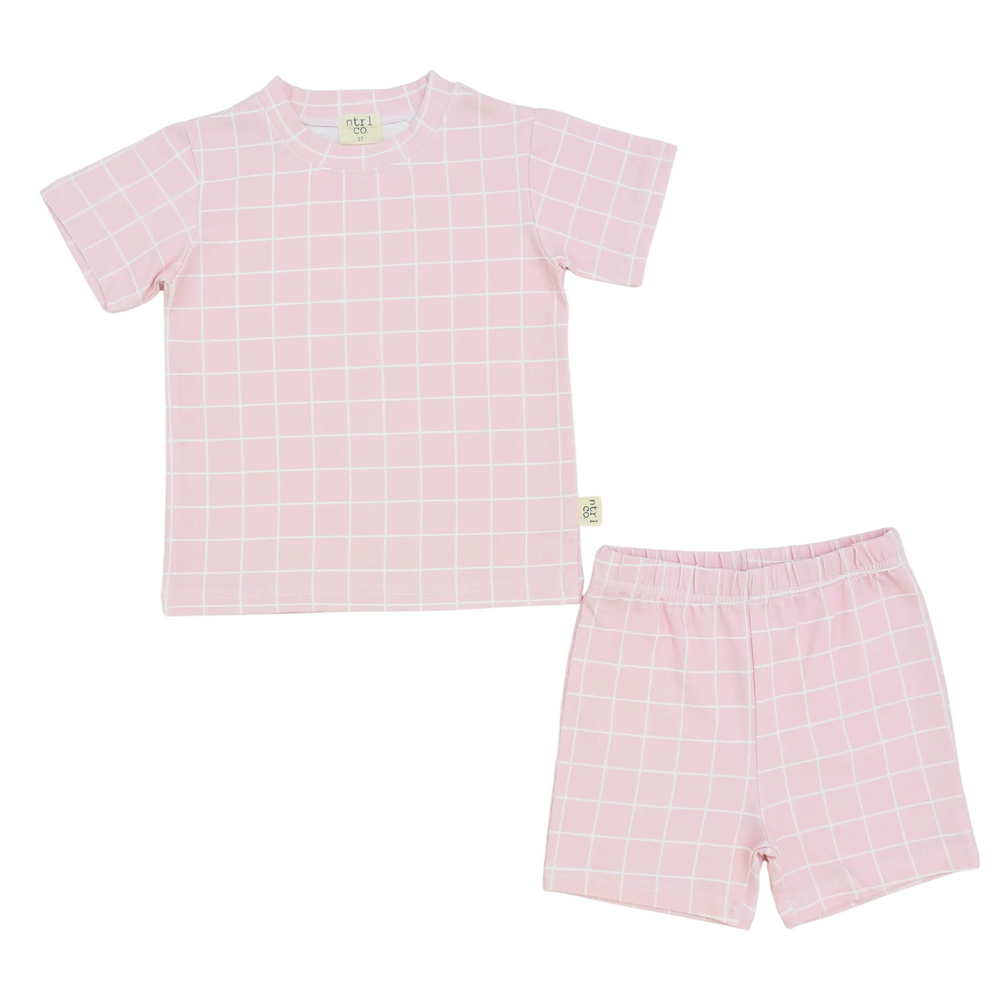 Casual Cutie Short Sleeve Short Set | Ocean Grid | Pink