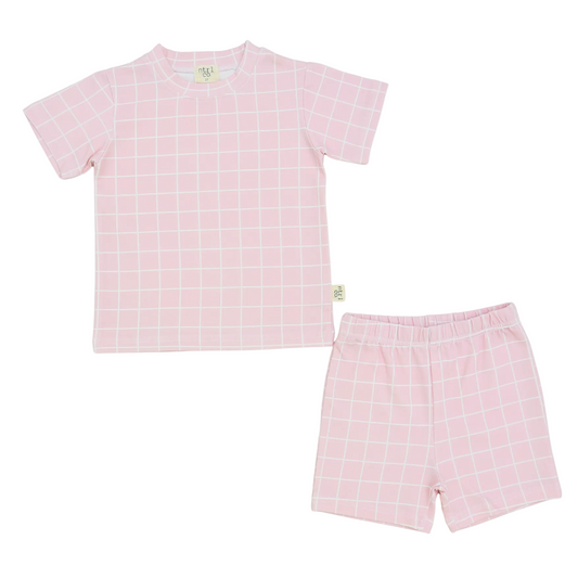 Casual Cutie Short Sleeve Short Set | Ocean Grid | Pink