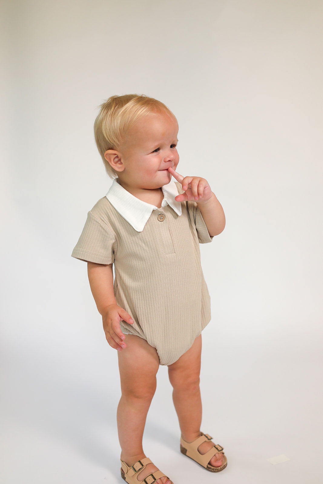 Elliot Polo Romper- Tan