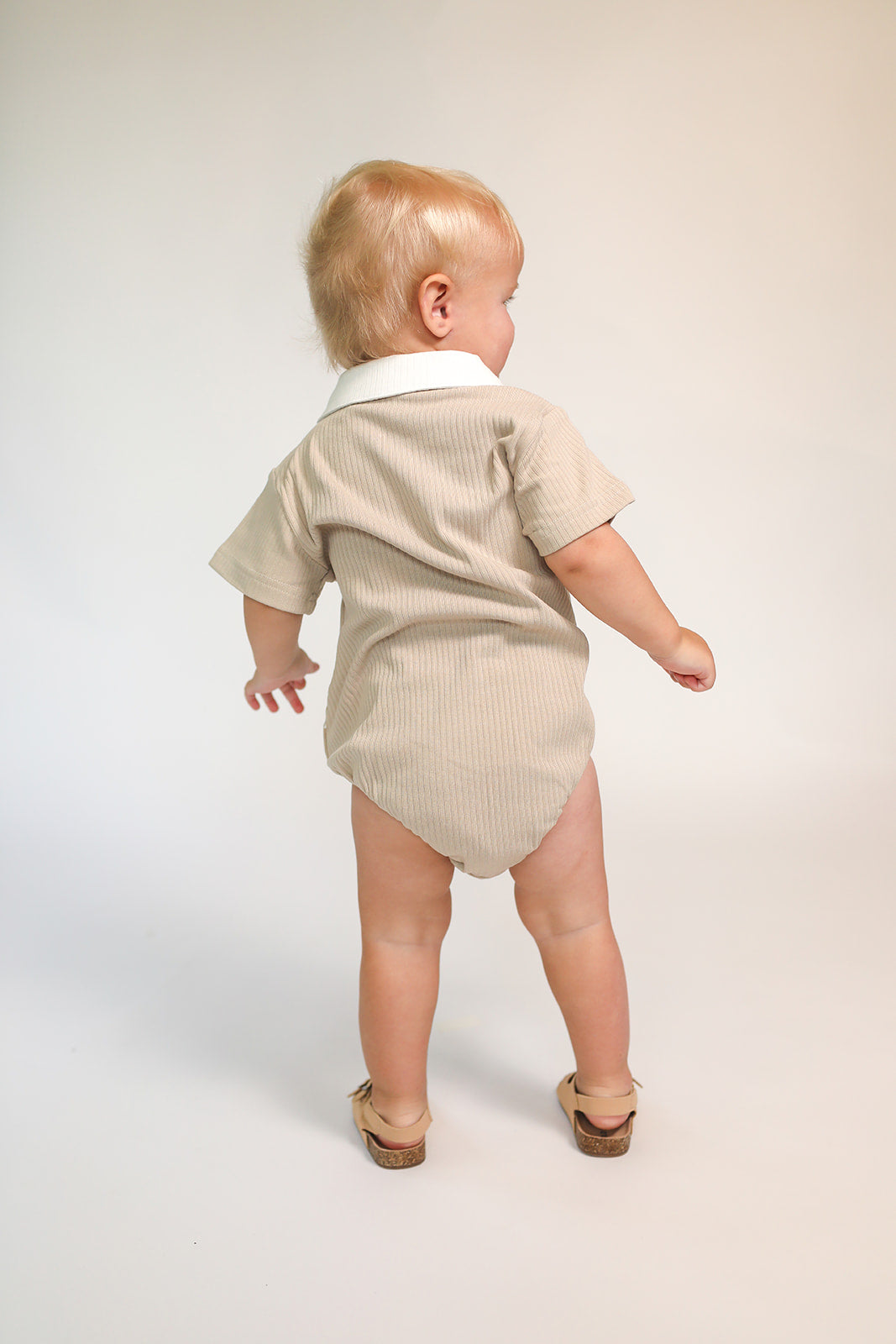 Elliot Polo Romper- Tan