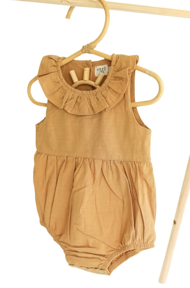 Laura Linen Romper- Apricot