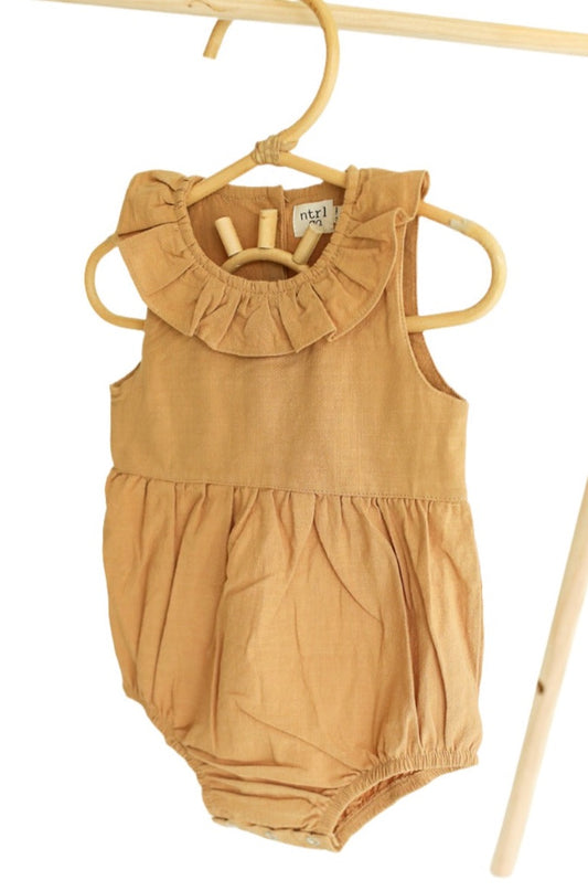 Laura Linen Romper- Apricot