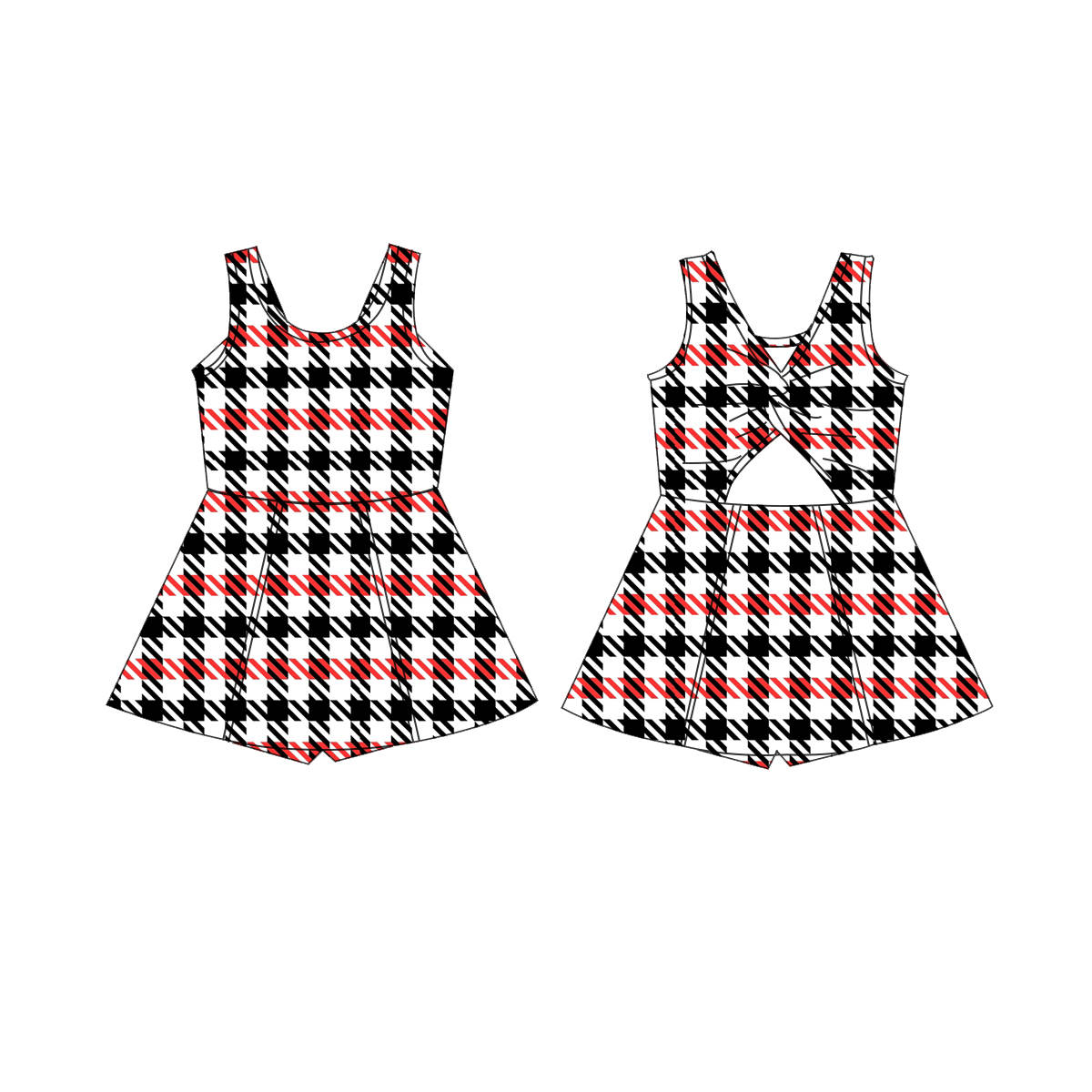 Gingham Activewear Dress in Red, Black and White