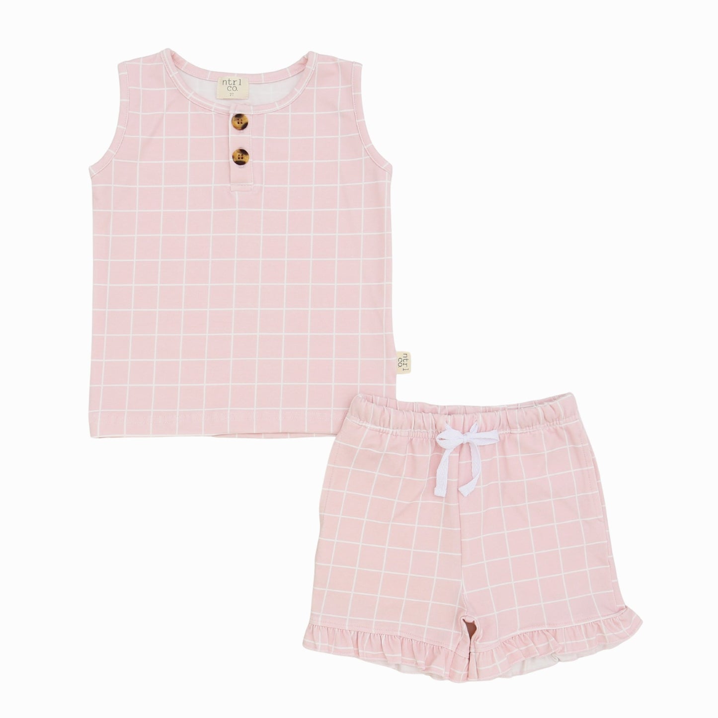 Seaside Ruffle Set | Ocean Grid | Pink