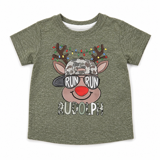 Run Run Rudolph Christmas Reindeer Graphic Tee