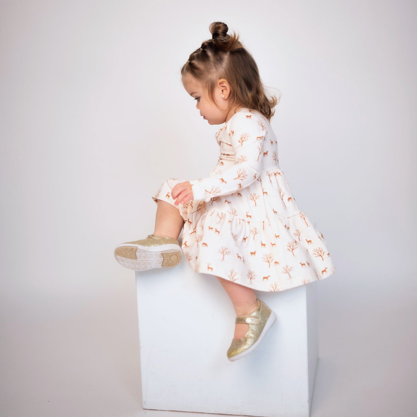 Forest Friends Long Sleeve Twirl Dress w/Biker Shorts