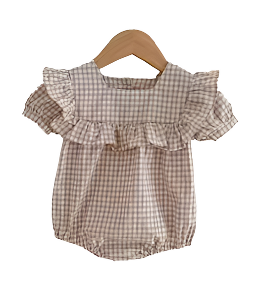 Plaid Gingham Ruffle Short Sleeve Bubble Romper