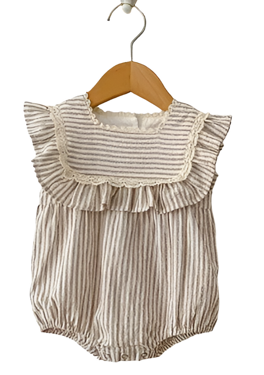 Ivy Striped Romper- Brown