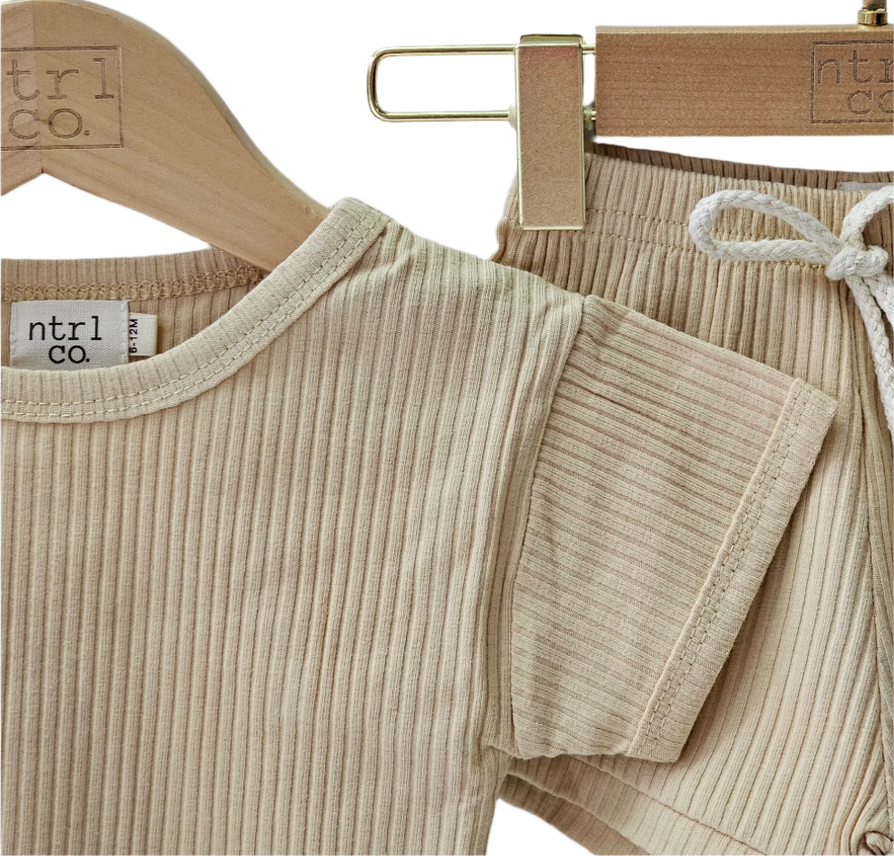 Oakley Ribbed Short Set- Beige