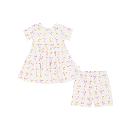 Put A Bow On It! Short Sleeve Twirl Dress w/Biker Shorts
